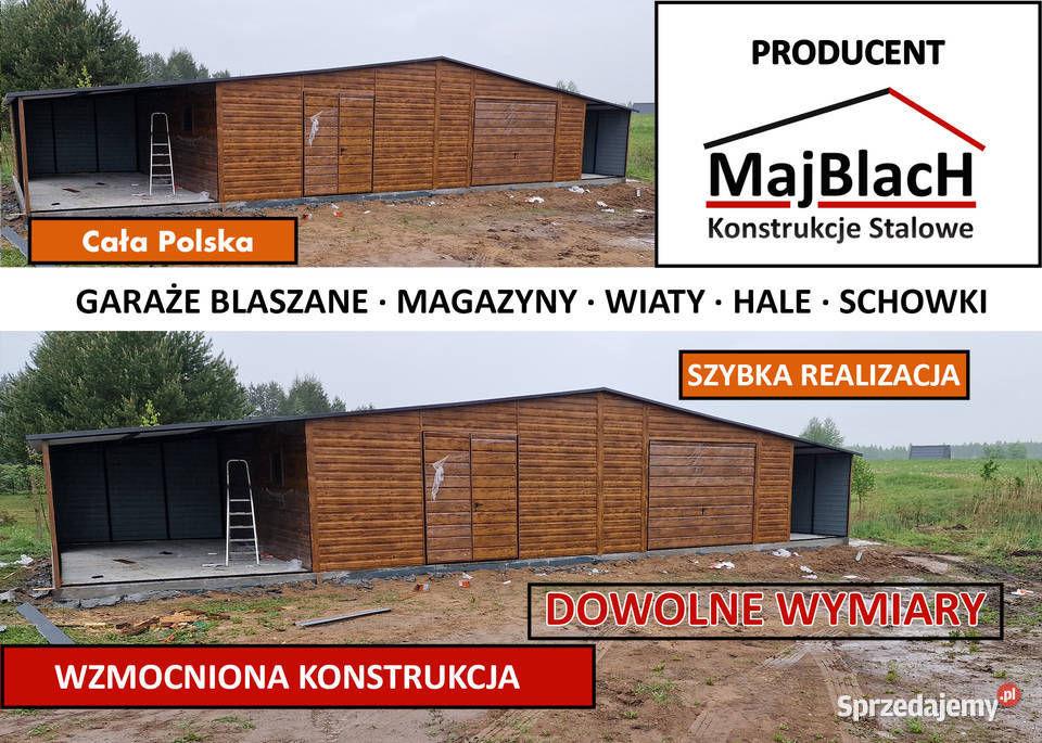 Duży Garaż Blaszany ZŁOTY DĄBDREWNOPODOBNY