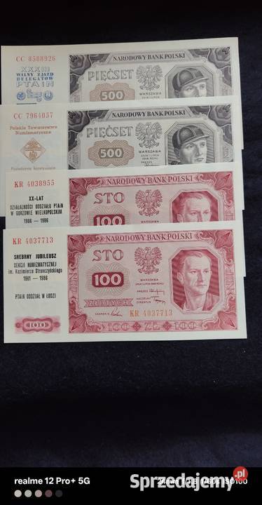 Polska zestaw 8 banknotów PRL z nadrukami Ostrów Mazowiecka