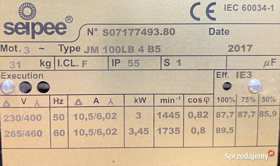 silnik elektryczny 3kW 1445obr 3fazowy IE3 Pigża