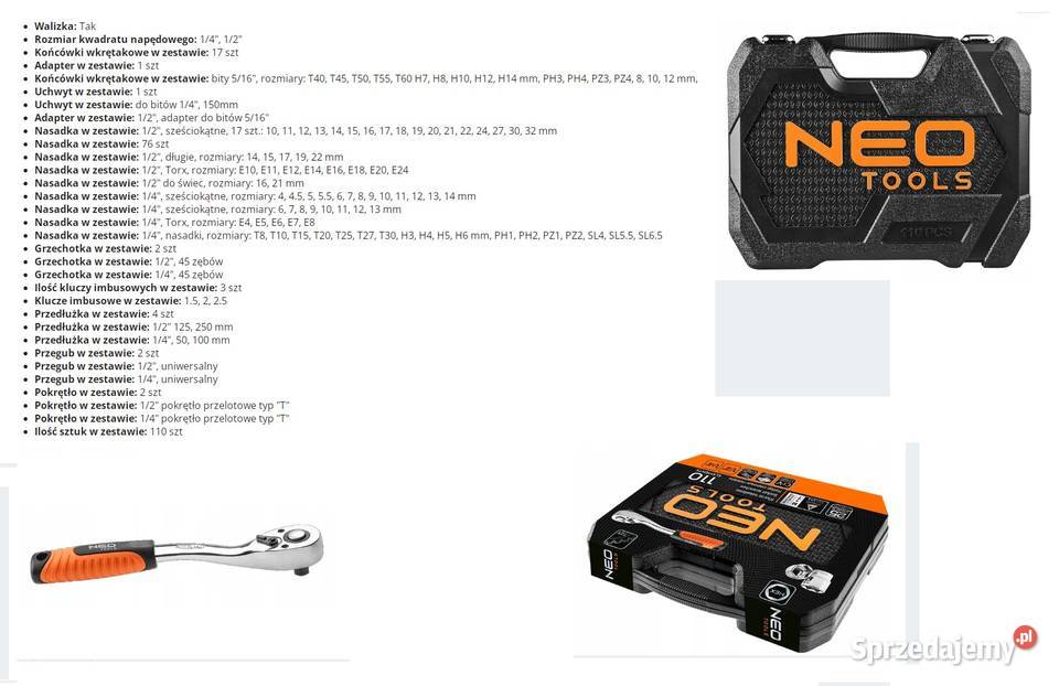 Zestaw kluczy Neo 110 elementów nowy gwarancja Dęblin