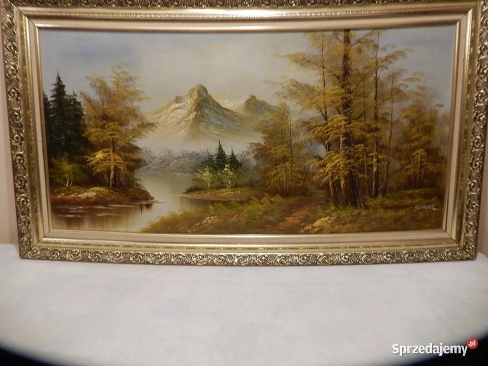 vintage obraz olejny na płótnie pejzaż górski wielkopolskie