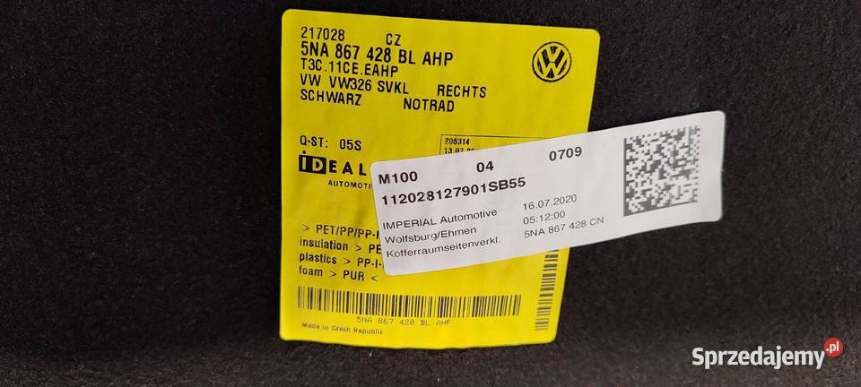 VW TIGUAN II BOCZEK BAGAŻNIKA PRAWY 5NA867428 BL osobowe Tapicerki samochodowe dolnośląskie