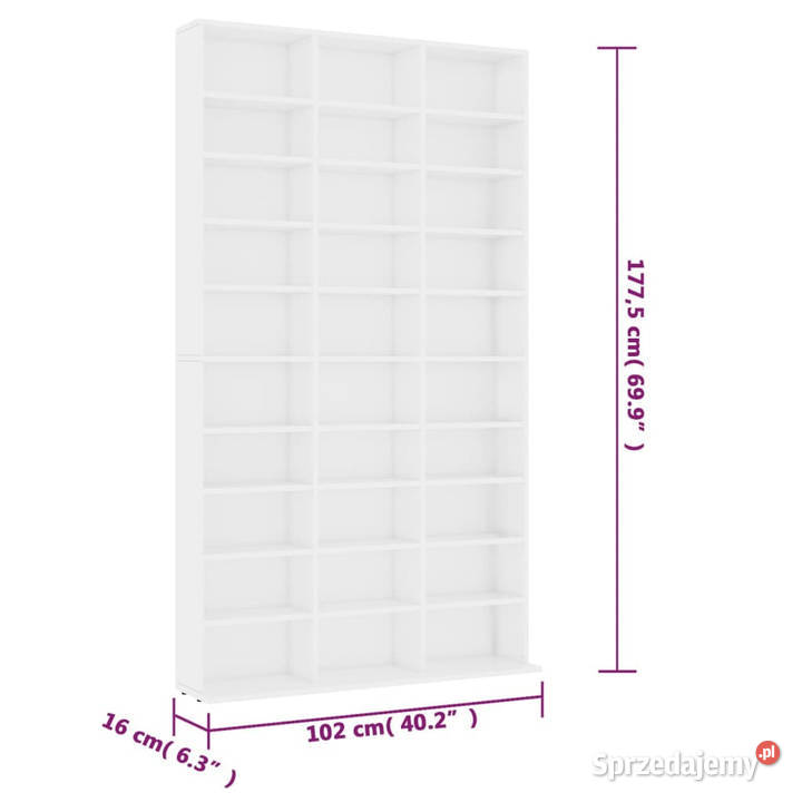 Szafka na CD biała 102x16x1775 materiał Warszawa