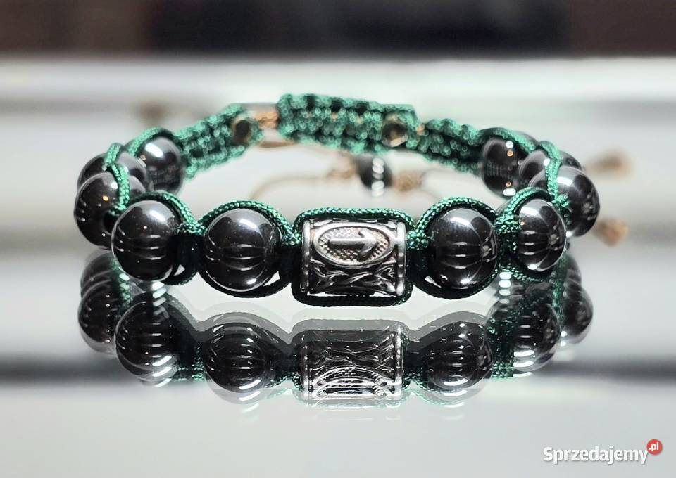 BRANSOLETKA KAMIEŃ 10 mm HEMATYT RUNA TEIWAZ Katowice