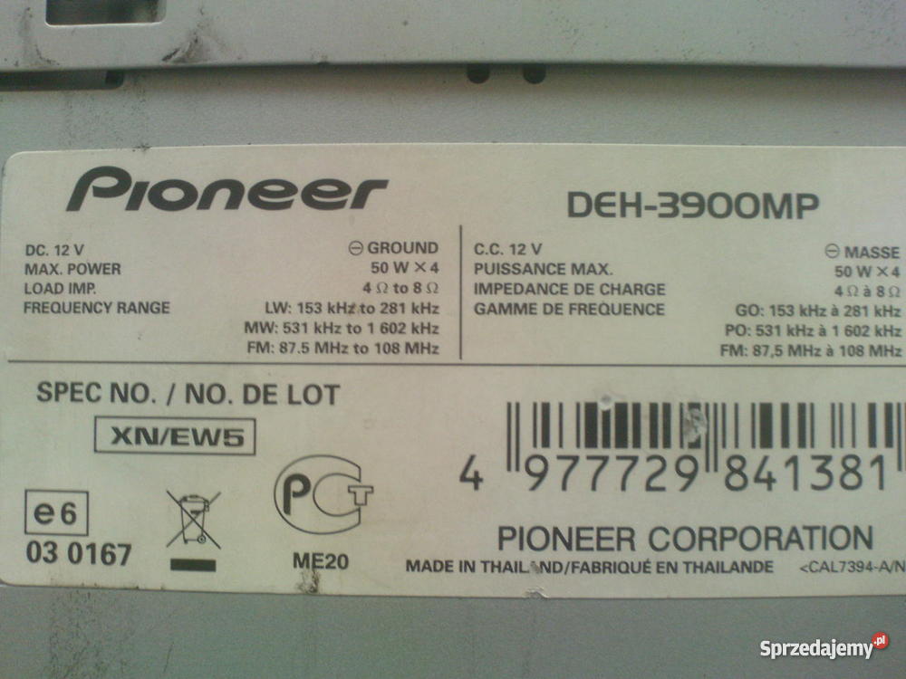 Radio Pioneer DEH 3900 MP Tuba basowa JENSEN Roc sprzedam