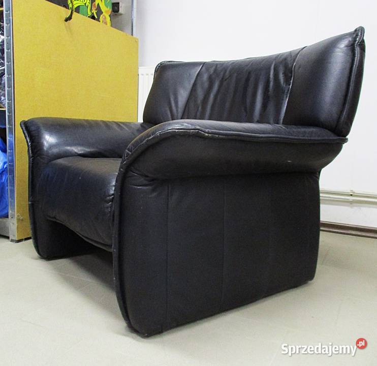 Stary Fotel Czarna Skóra mazowieckie Nieporęt