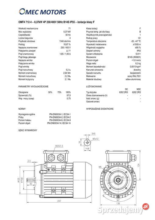 silnik elektryczny 037kW 1400obr 3fazowy 71B14 Silniki Pigża