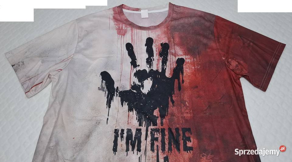 Koszulka krótki rękaw Tshirt czerwona odcisk Czeladź