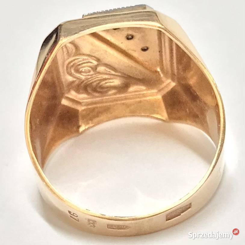 Złoty sygnet 585 14K Retro z diamentami 01ct Art mazowieckie