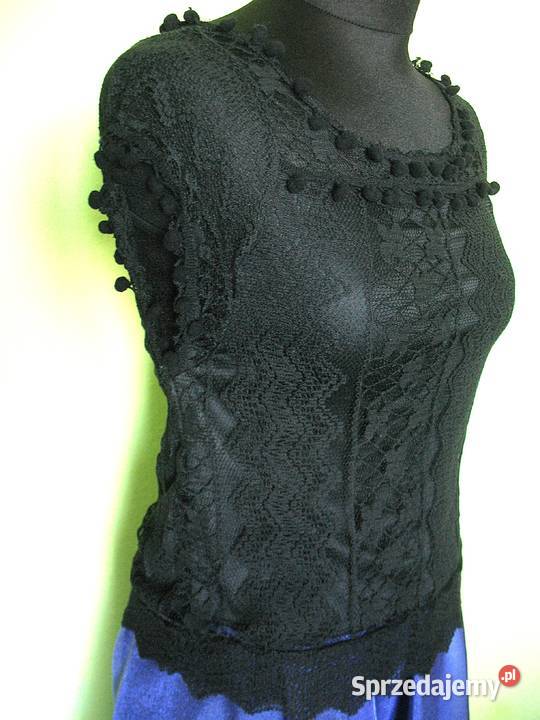 Bluzka czarna z dzianiny koronkowej 36 S biust czarny Siedlce
