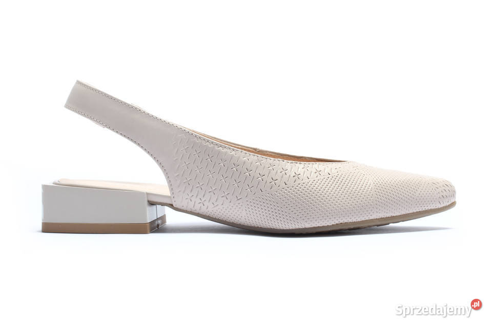 Czółenka ażurowe bez pięt na obcasie Krem skóra Kalwaria Zebrzydowska sprzedam