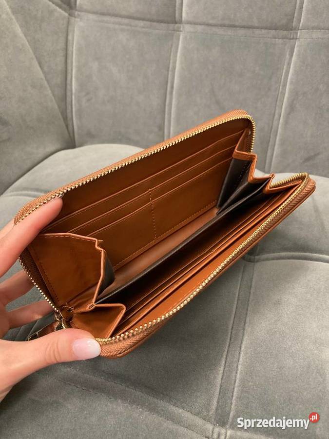 Nowy karmelowy porządny duży portfel z ekoskóry Nisko sprzedam