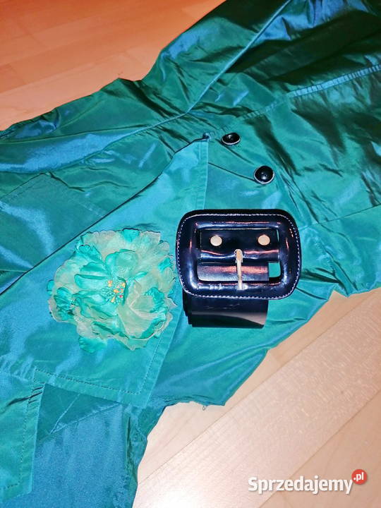 Sukienka w kolorze morskim z paskiem kwiatkiem Długość Midi Warszawa