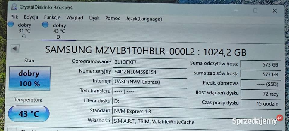 SSD Samsung PM981A M2 PCIe NVMe 30 x4 mazowieckie Warszawa