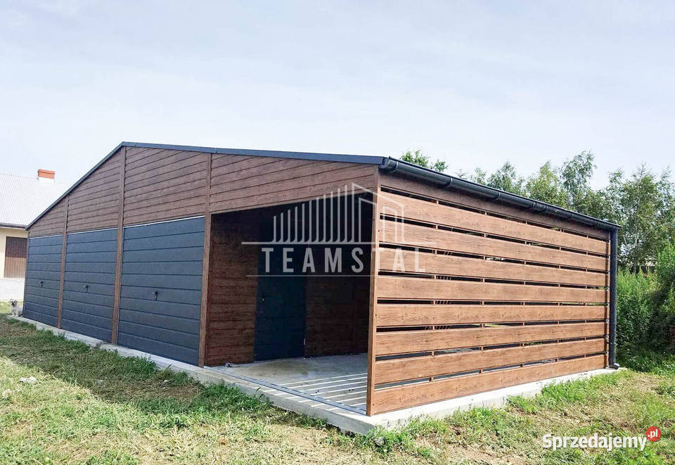 GARAŻ BLASZANY 9m x 5m Wiata 3m 2x drzwi 3 Bramy Nowogard