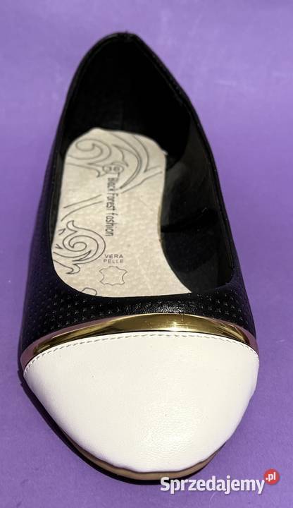 Czarne baleriny z białym czubkiem skórzana mazowieckie Żyrardów