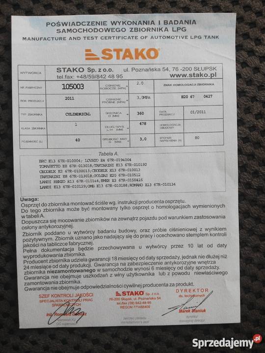 butla gazowa Stako 40l legalizacja Laskowa sprzedam