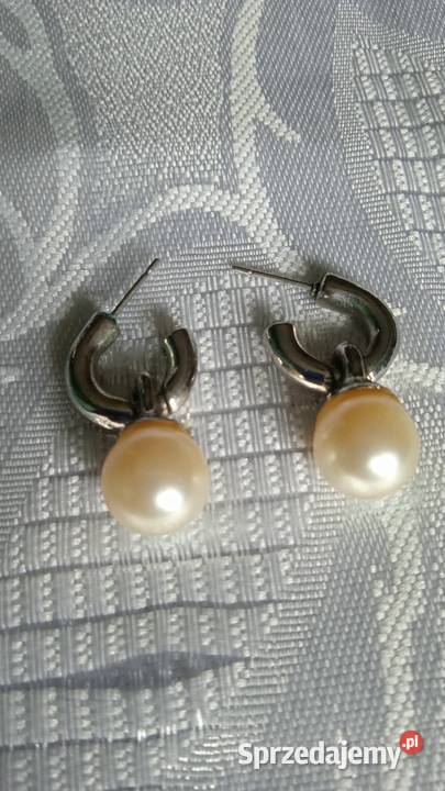 POSREBRZANE KOLCZYKI Z OKAZAŁĄ PERŁĄ Kolczyki Piła