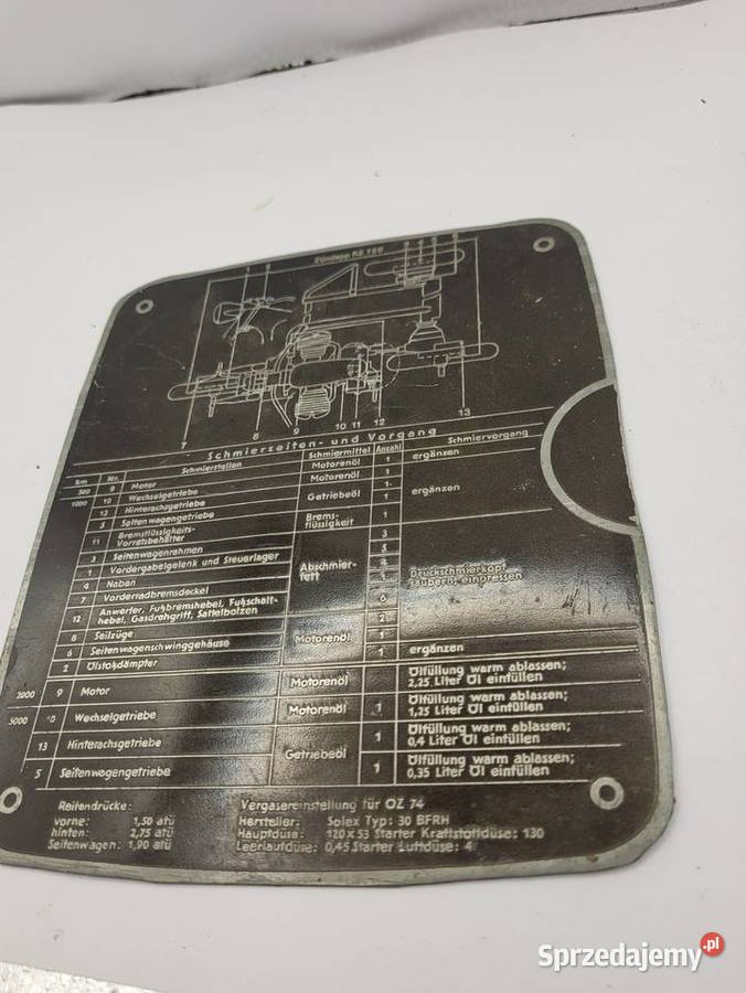 BMW R75 TABLICZKA SMAROWANIA NA BAK SCHEMAT BMW Rybnik sprzedam