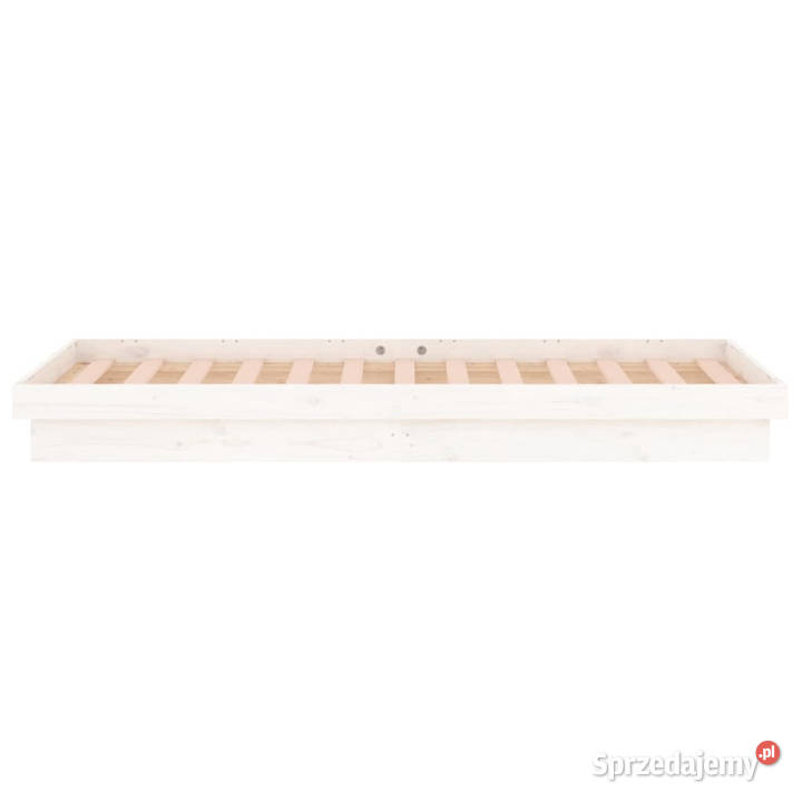 Rama łóżka z LED biała pojedyncza lite drewno