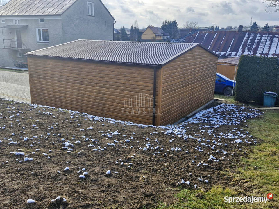 Garaż blaszany 6x65m bramy uchylne rynny dwuspad Bydgoszcz