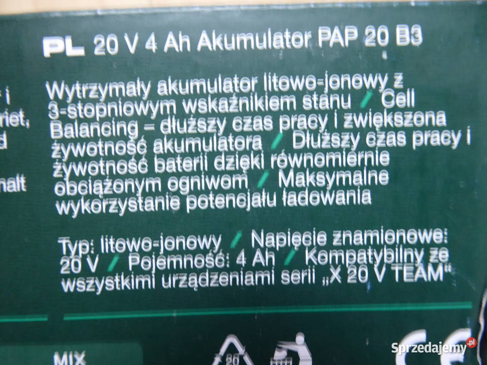 Nieużywany akumulator 20V4Ah PARKSIDE PAP 20 B3