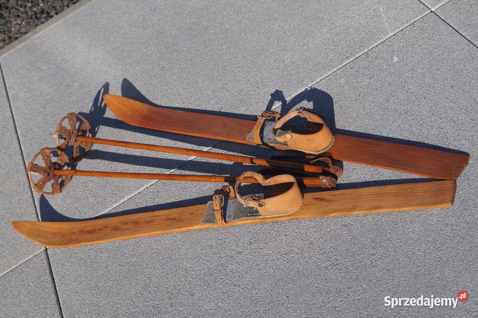 Stare drewniane narty dziecięce 100 kijki Pozostałe podkarpackie Pruchnik sprzedam