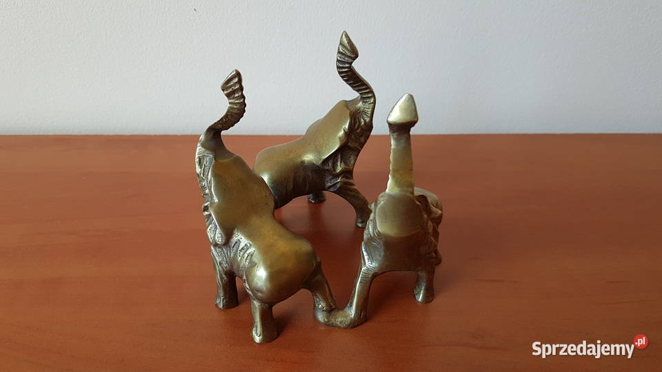 Stara mosiężna figurka słonie słoniki mosiądz Dąbrowa Górnicza