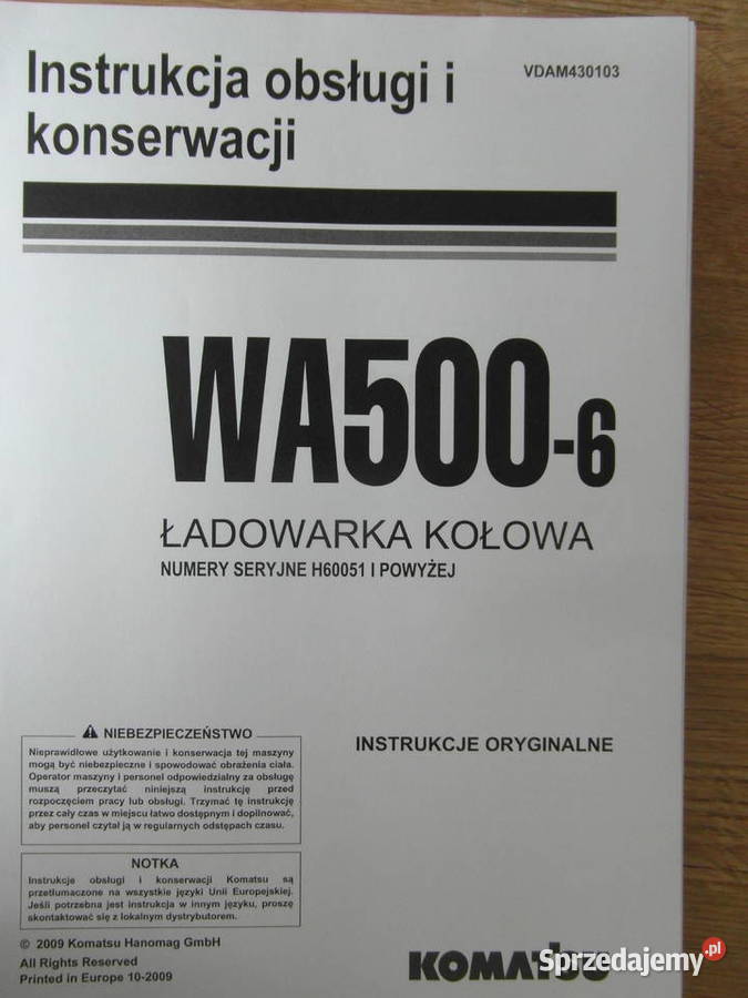 dtr instrukcja obsługi ładowarka KOMATSU WA5006 Szczecin