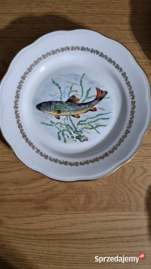 Talerze Płaskie Ryby Porcelana Francuska wielkopolskie Wola Podłężna