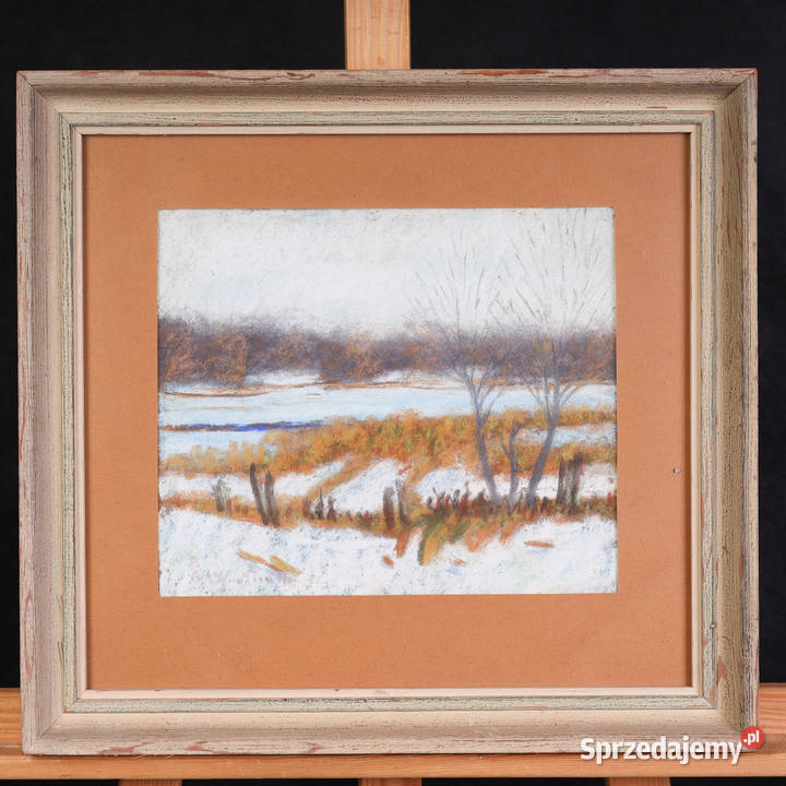 ARTexpert Zimowy Pejzaż Oryginalny Obraz Pastel zachodniopomorskie Dobrzany