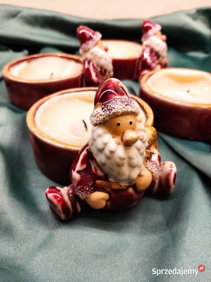 Świeczniki ceramiczne ze Świętym Mikołajem Głuchołazy sprzedam