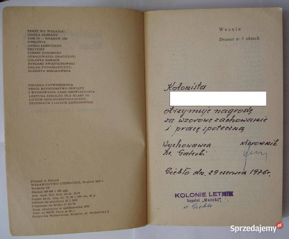 Stanisław Wyspiański Wesele 1975 Rok wydania 1975 Zbylitowska Góra