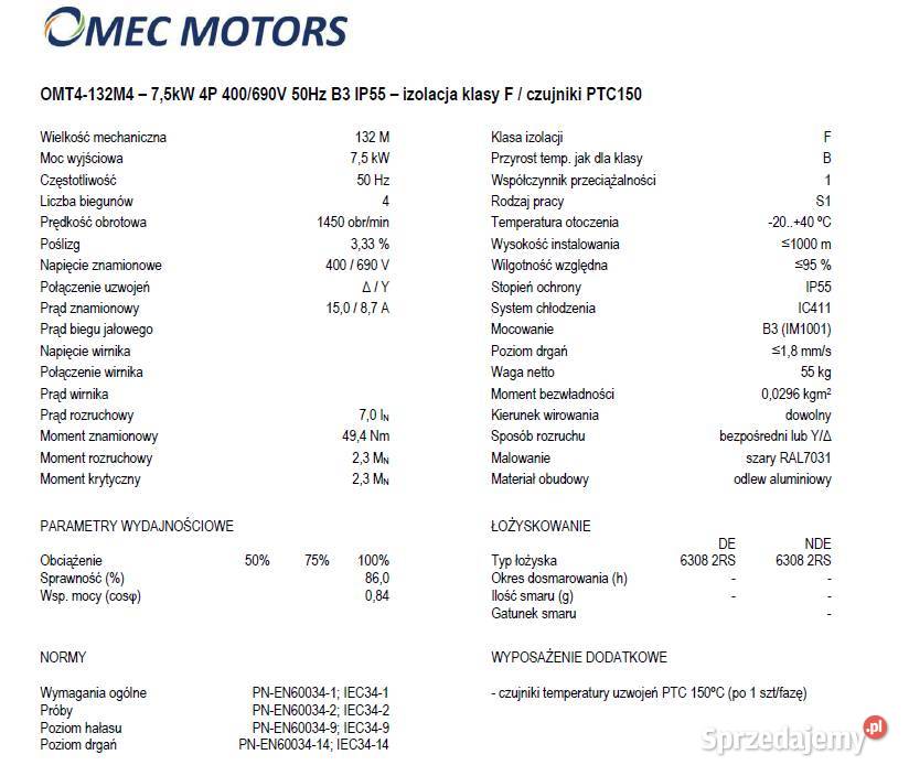 Silnik OMT4132M4 75kW 4P 400690V 50Hz B3 IP55 wielkopolskie Czarnylas
