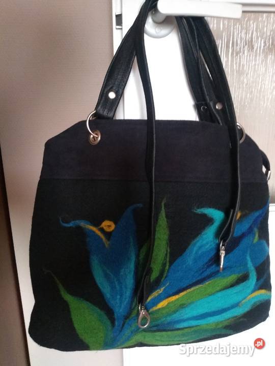 Torebka filc z pięknym wełnianym wzorem w 37cm