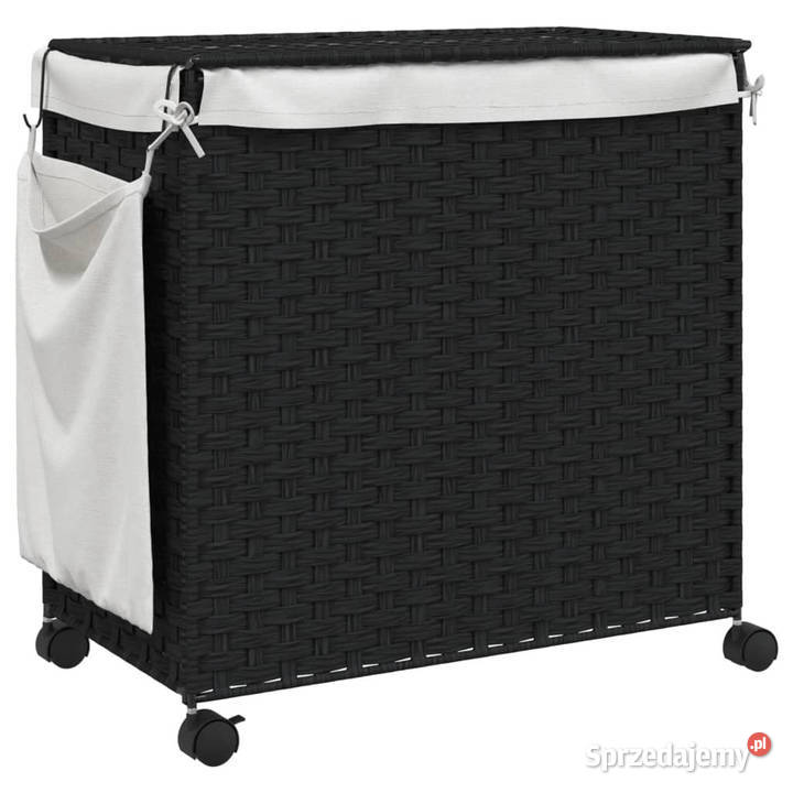 Kosz na pranie z kółkami czarny 60x35x605 rattan Warszawa sprzedam
