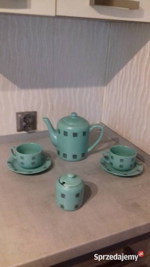 Zestaw porcelany Dzbanek cukiernica odcienie zieleni Liszki