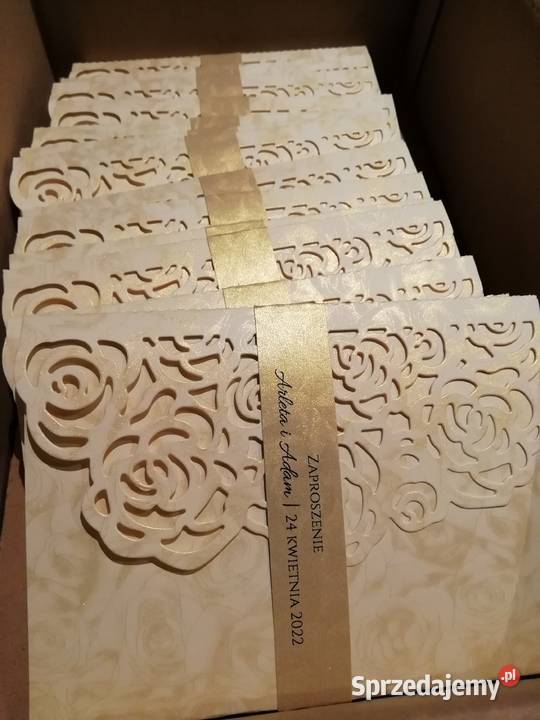 Kremowe złote zaproszenia ślubne kopertowe Jarosław