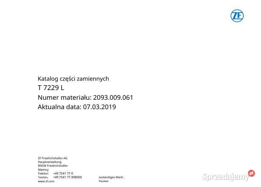 ZF T7229L skrzynia katalog czesci Poradniki, albumy i reportaże Książki i Podręczniki