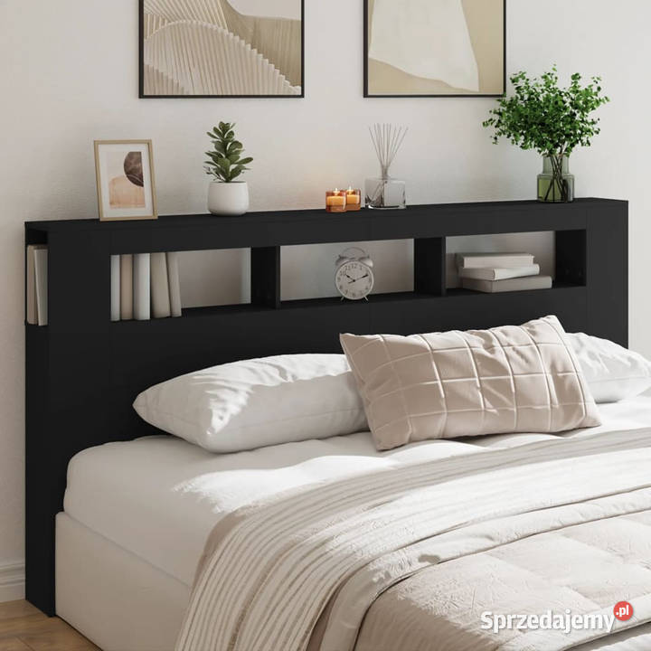 Wezgłowie łóżka z LED czarne 200x185x1035 Warszawa