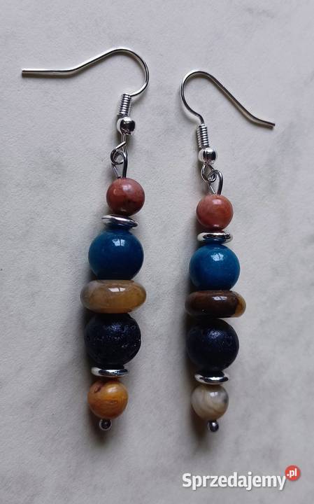 Kolczyki ręcznie robione kamienie mix Sieradz