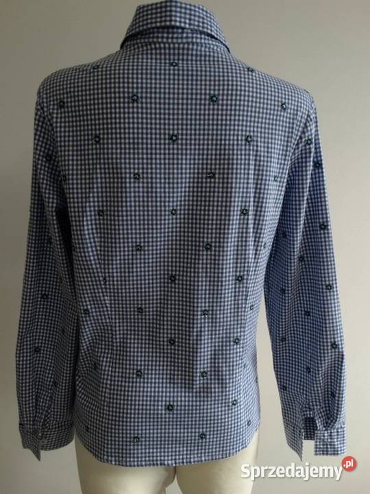Koszula Biała w Niebieską Kratę Bawełniana biały Łomża