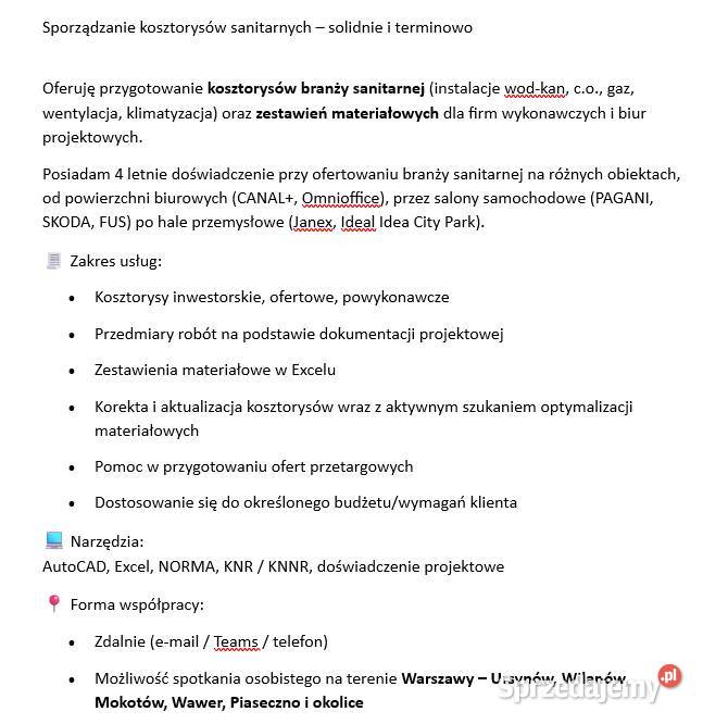 Kosztorysant Budowlanosanitarny Kielce