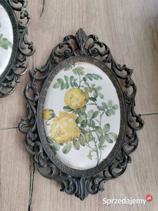 Dwie piękne metalowe ramki obrazki z różami Choszczno