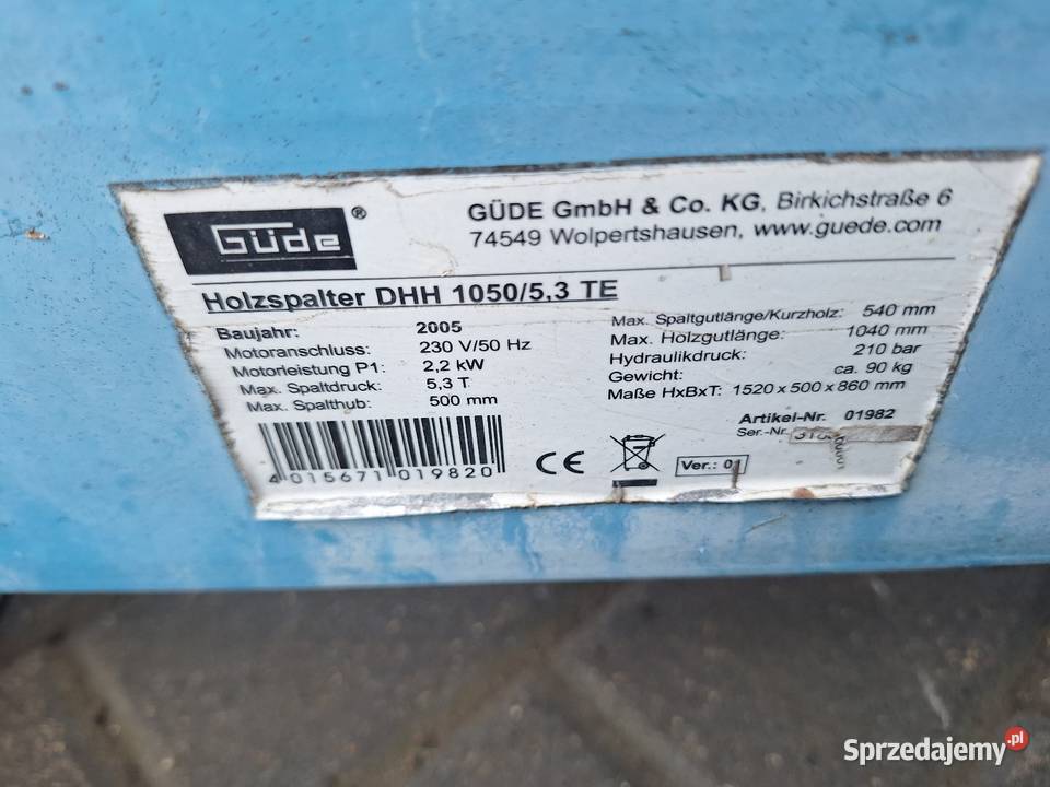 Łuparka do drewna GUDE 53T 230v Pozostałe Bukówiec Górny