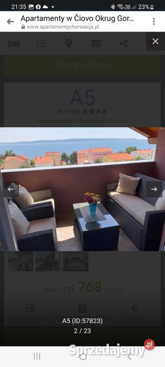 Odsprzedam rezerwację na wczasy w Chorwacji Dębica sprzedam