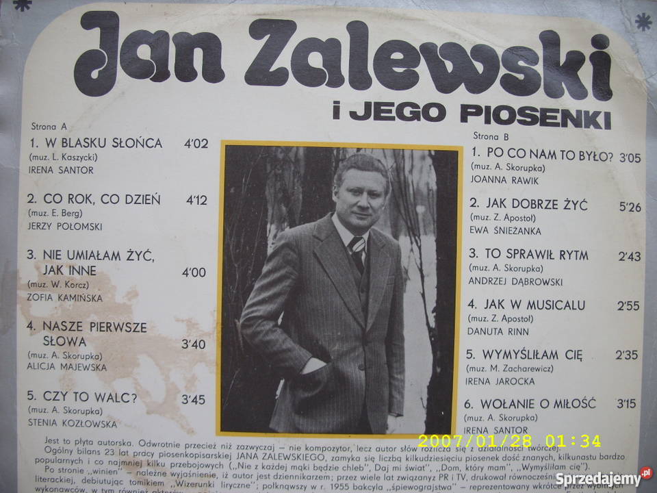 LPSkladanka JAN ZALEWSKI I jego piosenki Płyty i kasety