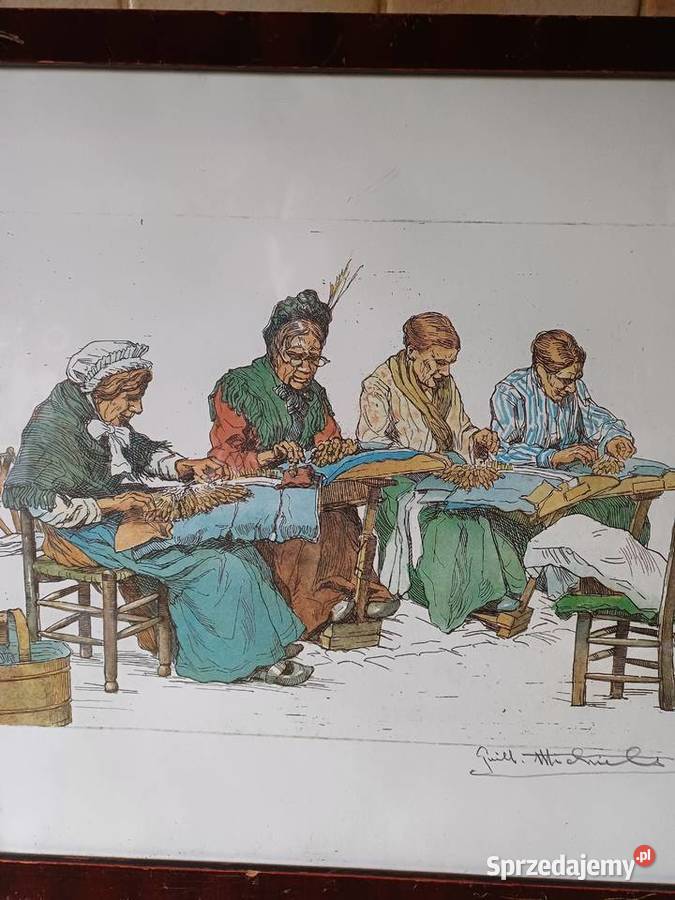 vintage obraz kolorowy grawer Malarstwo Nowy Targ sprzedam