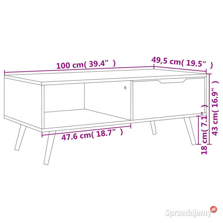 Stolik kawowy szary 100x495x43 materiał Warszawa