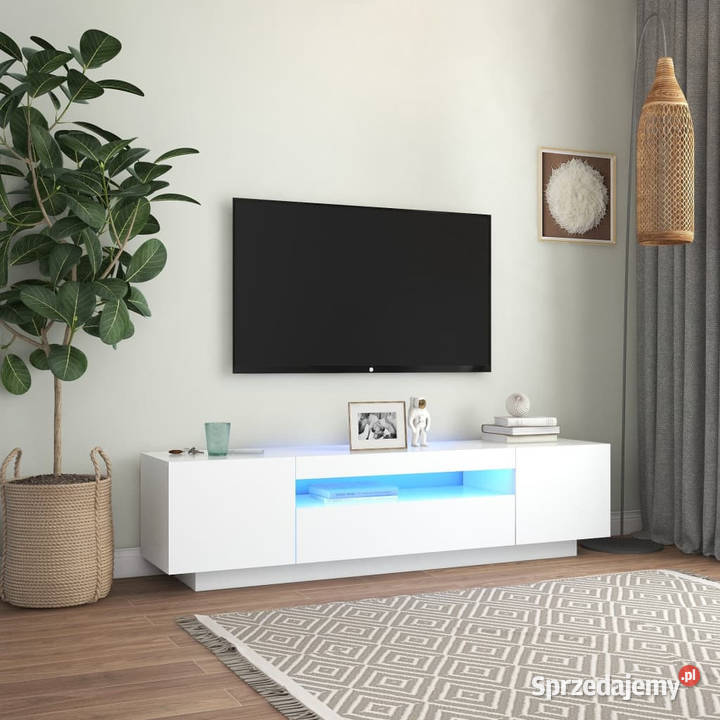 Szafka TV z oświetleniem LED biała 160x35x40